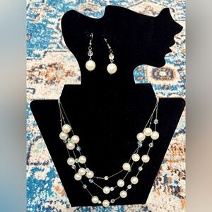 Faux Pearl and Bead Necklace and Earring Set